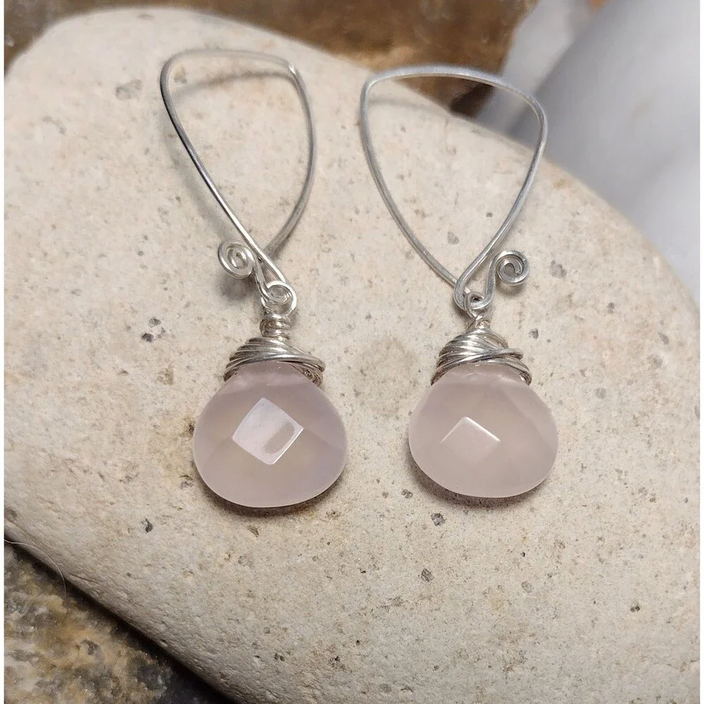 Sterling Silver Pink Facet Stone Dangle Earrings
